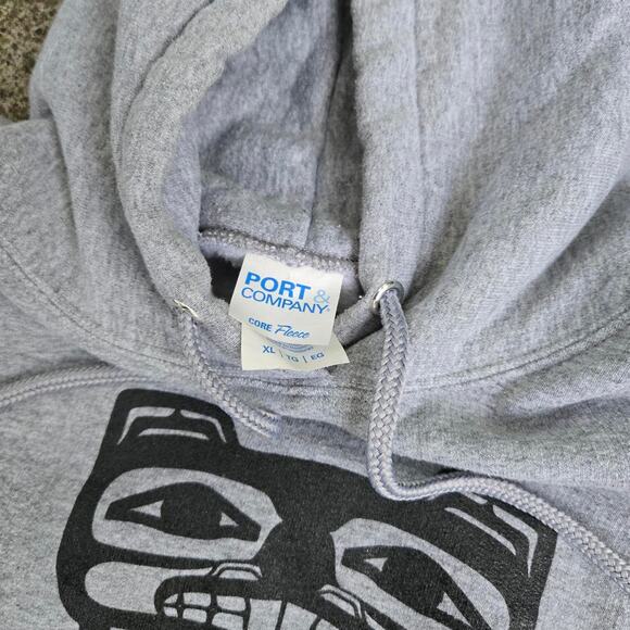 Vtg Y2k HAIDA Abstract Indigenous Art Graphic Print Nature Hooded Sweatshirt XL - Picture 4 of 6